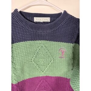 IZOD CLUB Mens Striped Crewneck Sweater Pullover Blue‎ Green Purple Cable Knit
